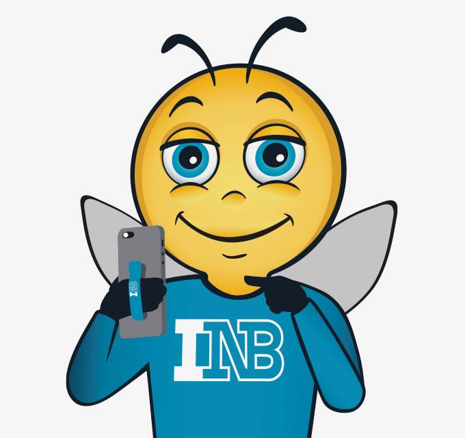 An illustration of Barnaby Bee holding a smartphone